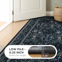 Joydeco Machine Washable Area Rugs 5x7, Boho Floral Rug for Bedroom Non Slip, Soft Forest Botanical Low-Pile Floor Indoor Throw Carpet for Living Dining Room Dorm Office, Blue-Black - Image 5