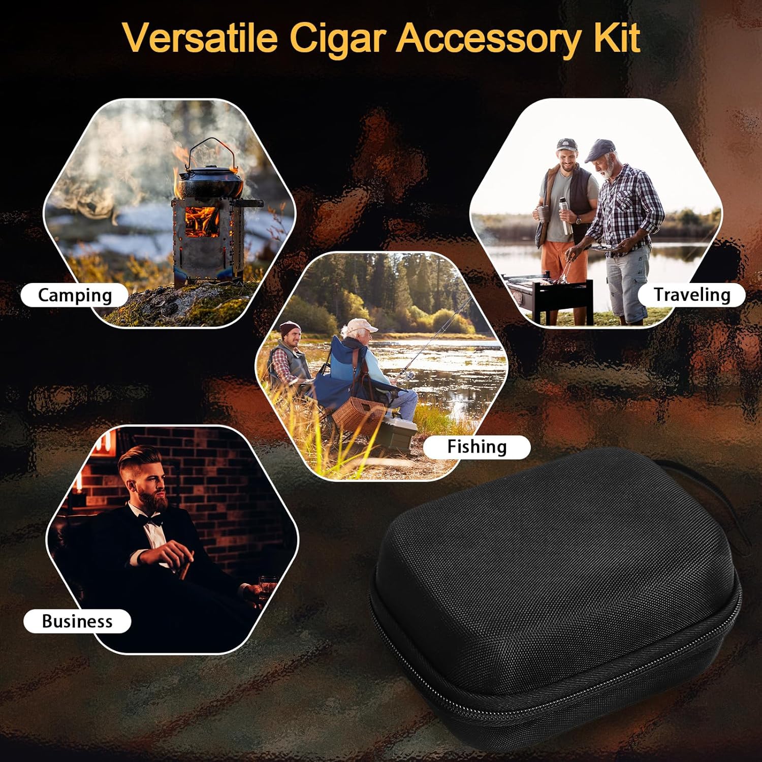 Multifunctional Cigar Accessories, 5-in-1 Kit - V Cigar Cutter, Cigar Draw Enhancer Tool, Cigar Ashtray, Cigar Holder, Cigar Punch, with Accessory Bag for Smoking, Travel, Outdoor, Cigar Gifts for Men - Image 7