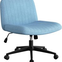 SUNLEI Cross Legged Office Chair with Wheels, Armless Wide Chair's for Vanity Desk, Criss Cross Comfy Chairs with Back, Desk Chair/s of Height Adjustable Swivel, Blue - Image 6