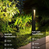 SUNVIE 12-Pack Low Voltage Pathway Lights Wired with Spotlights LED Outdoor Landscape Lighting Kit for Path, Garden, Yard, Patio, Cast-Aluminum, IP65 Waterproof, 12-24V AC/DC, 3000K Warm White, Black - Image 2