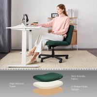 Crossleg Chair with Wheels Wide Seat Home Desk Criss Computer Chair Velvet Swivel Side Vanity Chair Green for Girl - Image 7