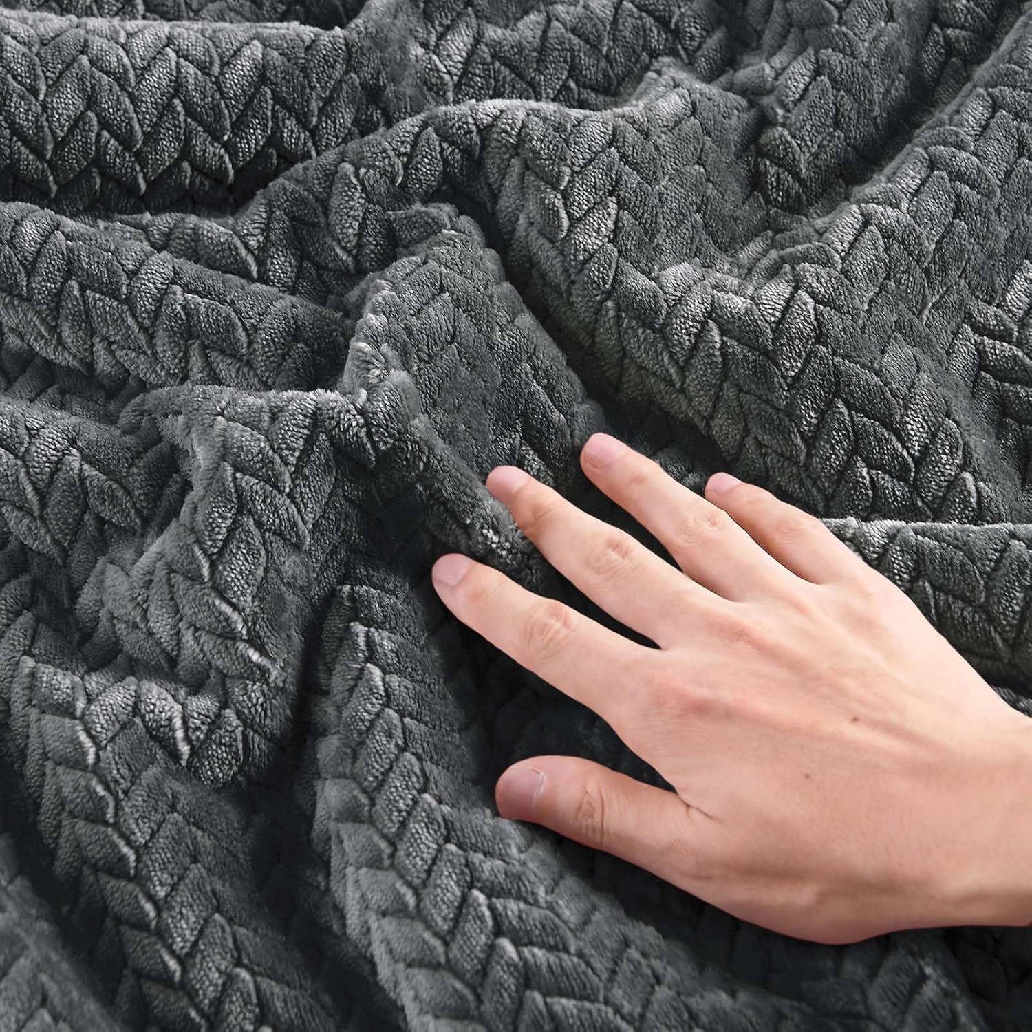 Fluffy Comforter King Set - Furry Grey Leaves Pattern Faux Fur Bed Set, Winter Ultra Soft Fuzzy Comfort Set, Velvet Bedding Set for Bed with 2 Pillow Cases - Image 4