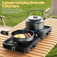 Camp Stove Propane, 2 Burner Folding Propane Camping Stove with Carrying Bag, Adjustable High Heat Burners & Piezo Push-Button Instant Ignition, Outdoor Tailgating, Backyard BBQ Camping Essentials - Image 2
