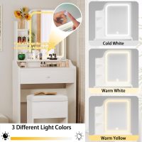 LIKIMIO Small Makeup Vanity Desk with Mirror and Lights, Vanity Table Set with Storage Drawer, Chair and Three Shelves, Bedroom, White - Image 3