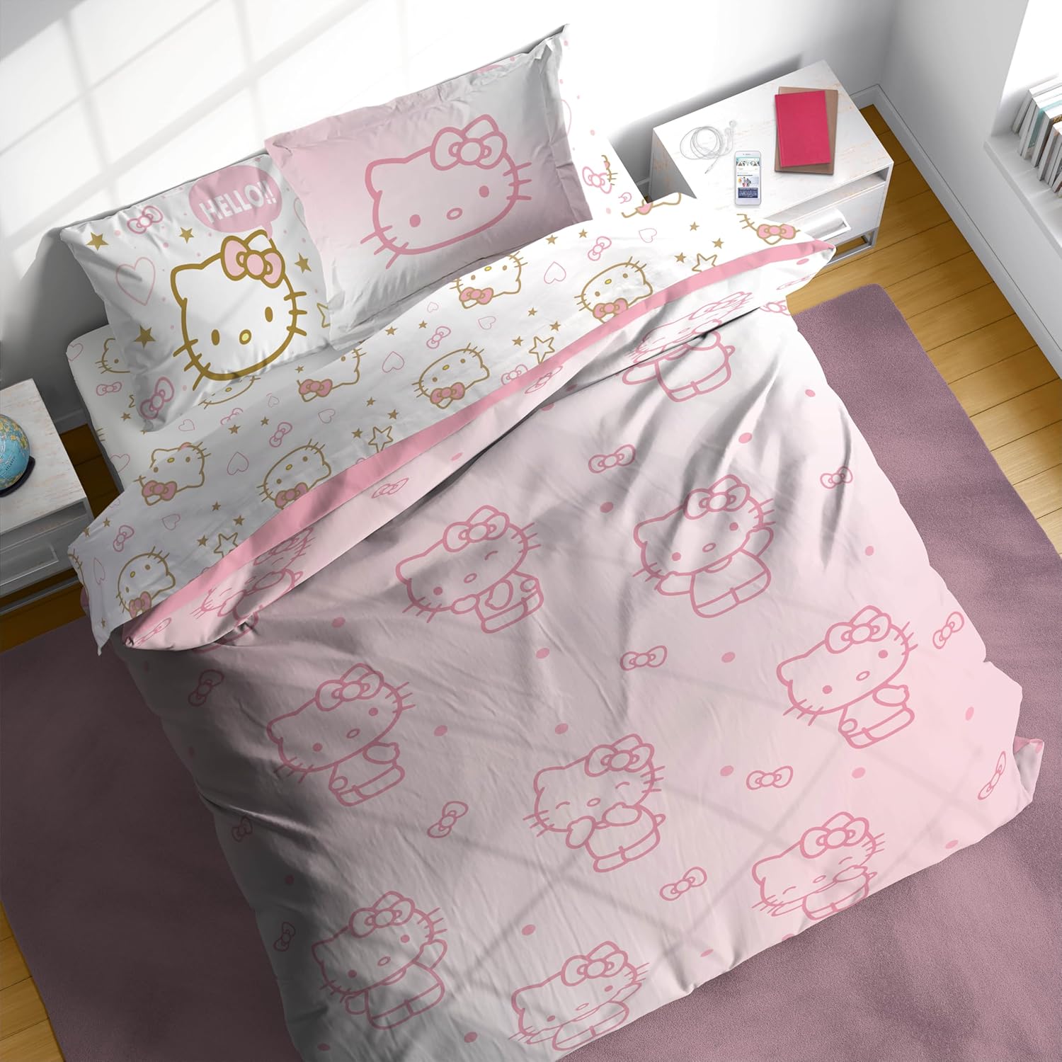 Jay Franco Hello Kitty Queen Comforter Set - 7 Piece Bedding Includes Sheet Set & Pillow Covers - Super Soft Pink Bedding - Image 4