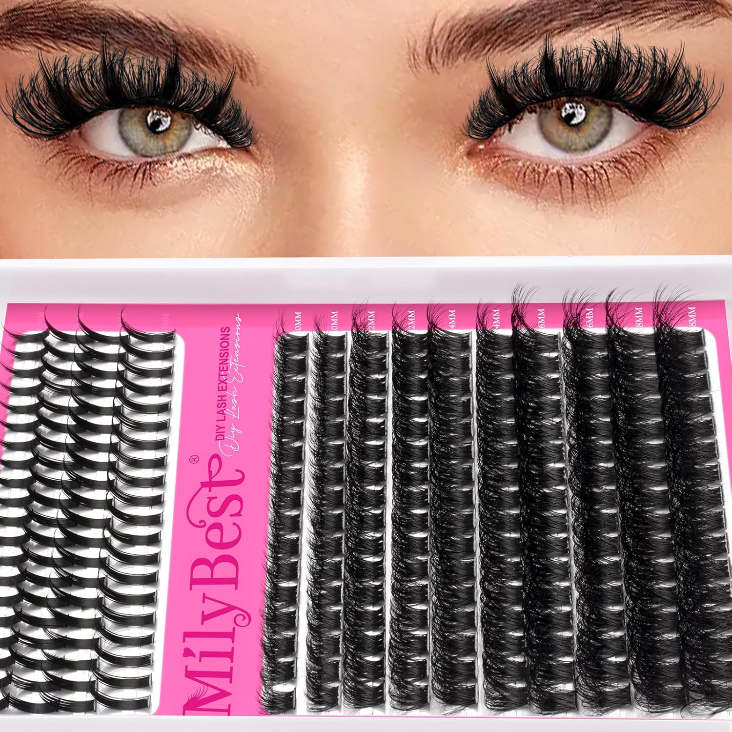 Manga Lash Clusters Kit 100D Eyelash Clusters with DIY Spikes 13-19MM Spiky Volume Cluster Eyelash Extensions Wispy Individual Lash Extensions Kit Anime Lashes Cluster Bond & Seal Tweezer by MilyBest - Image 7