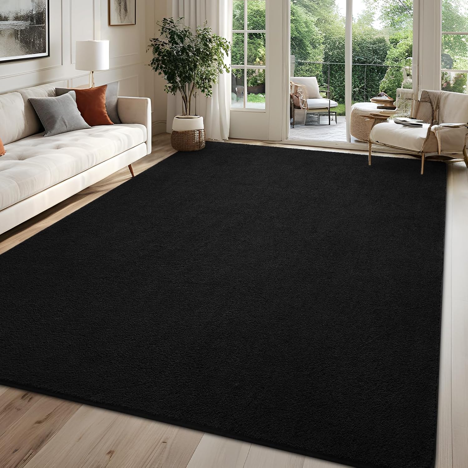 Rugs for Bedroom Living Room, 4x6 ft Black Area Rug, Washable Memory Foam Indoor Carpet, Modern Aesthetic Minimalist Non-Slip Carpets for Boys Girls Adults Home Decor - Image 3