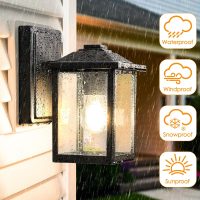Outdoor Wall Lantern, Exterior Waterproof Wall Sconce Light Fixture, Black Front Door Mounted Lighting with Clear Glass, Anti-Rust Porch Lamp - Image 3