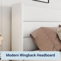 Allewie Queen Size Velvet Lift Up Storage Bed, Modern Wingback Headboard, Hydraulic Support, No Box Spring Needed, White - Image 6