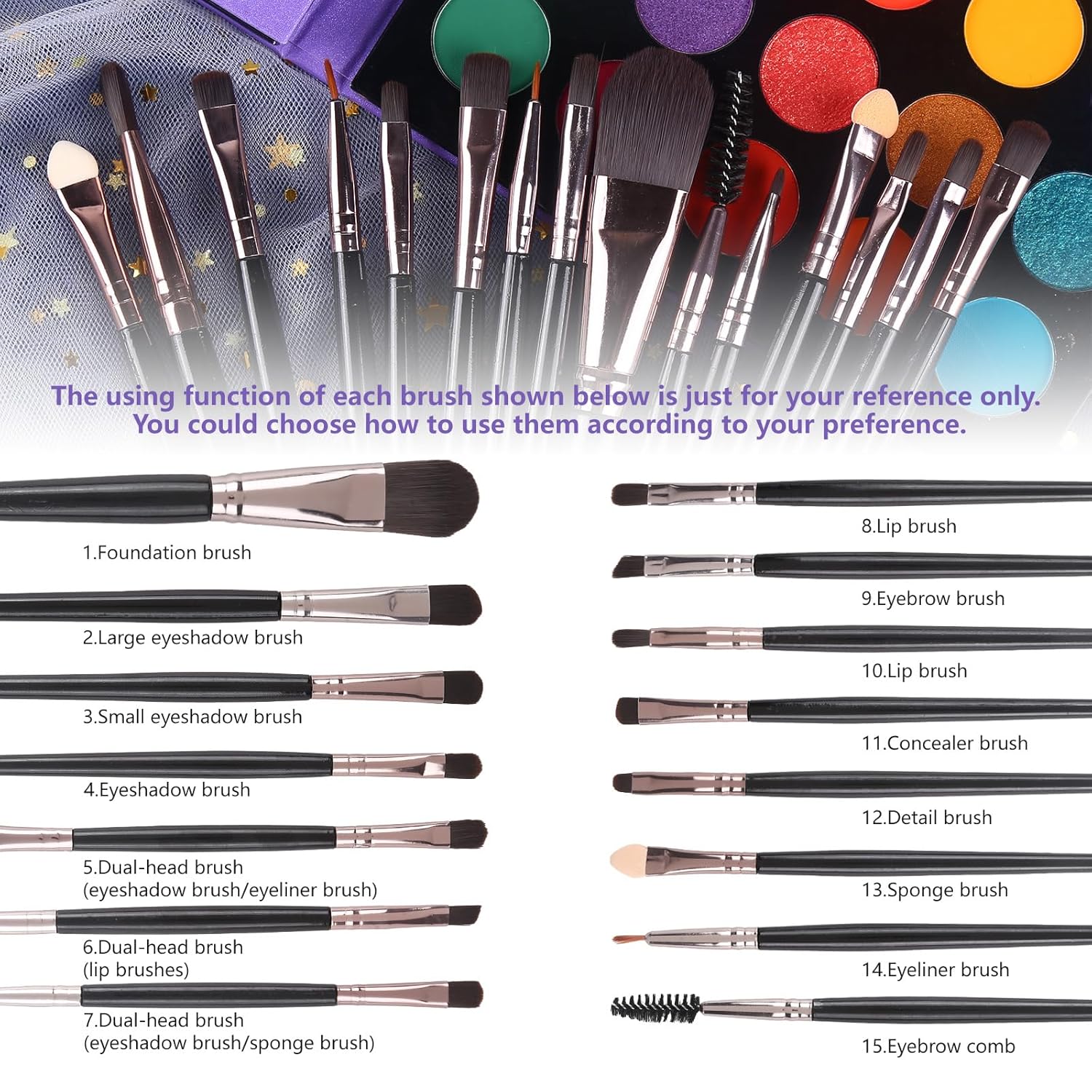 UCANBE Eyeshadow Palette with 15Pcs Brushes Makeup Set, Pigmented 86 Colors Make Up Sets Valentine's Gift, Matte Shimmer Glitter Eye Shadow Pallet Highlighter Contour Blush Powder Brush Beauty Kit - Image 5