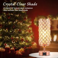 Hong-in Crystal Table Lamp - 3-Way Dimmable Touch Control, Rose Gold Bedside Lamp with USB C and A Ports, Nightstand Light for Living Room, Bedroom, Home Office (Bulb Included) - Image 2