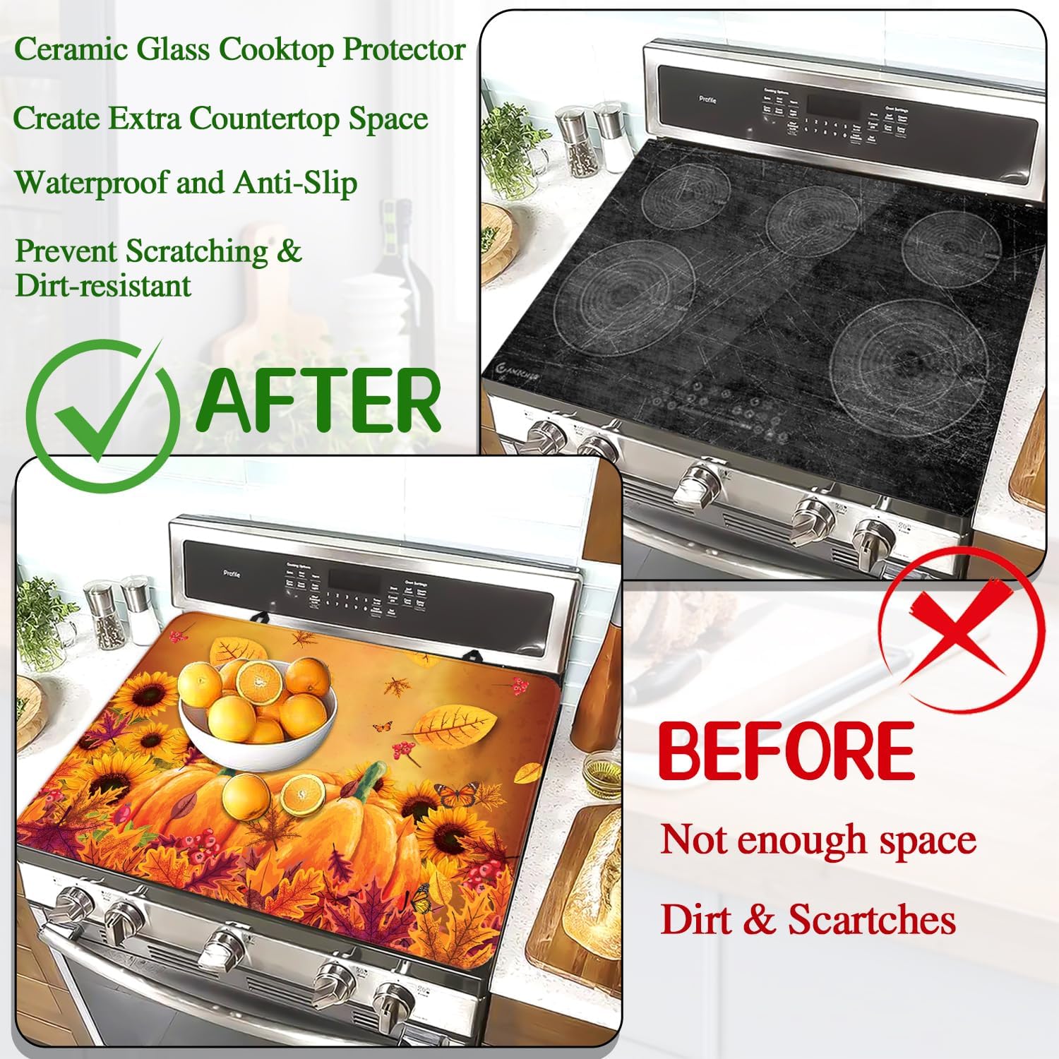 Fall Stove Top Cover for Electric Stove 28 "x 20 ", Pumpkin Leaves Heat Resistant Glass Top Stove Cover Protector, Glass Cooktop Covers, Kitchen Flat Electric Stove Top Covers - Image 4