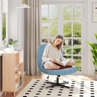 Shintenchi Criss Cross Chair,Cross Legged Office Seat No Wheels Armless Swivel Vanity Chair,Height Adjustable Wide Computer Task Seating for Home Office,Blue ﻿ - Image 4