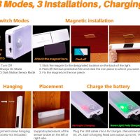 STAR-SPANGLED Under Cabinet Lighting Rechargeable, 8 inch Motion Sensor Lights Indoor Battery Operated, USB Stick on LED Magnetic Closet Light Wireless for Counter, Stairs, Kitchen, Cool White, 2 Pack - Image 3