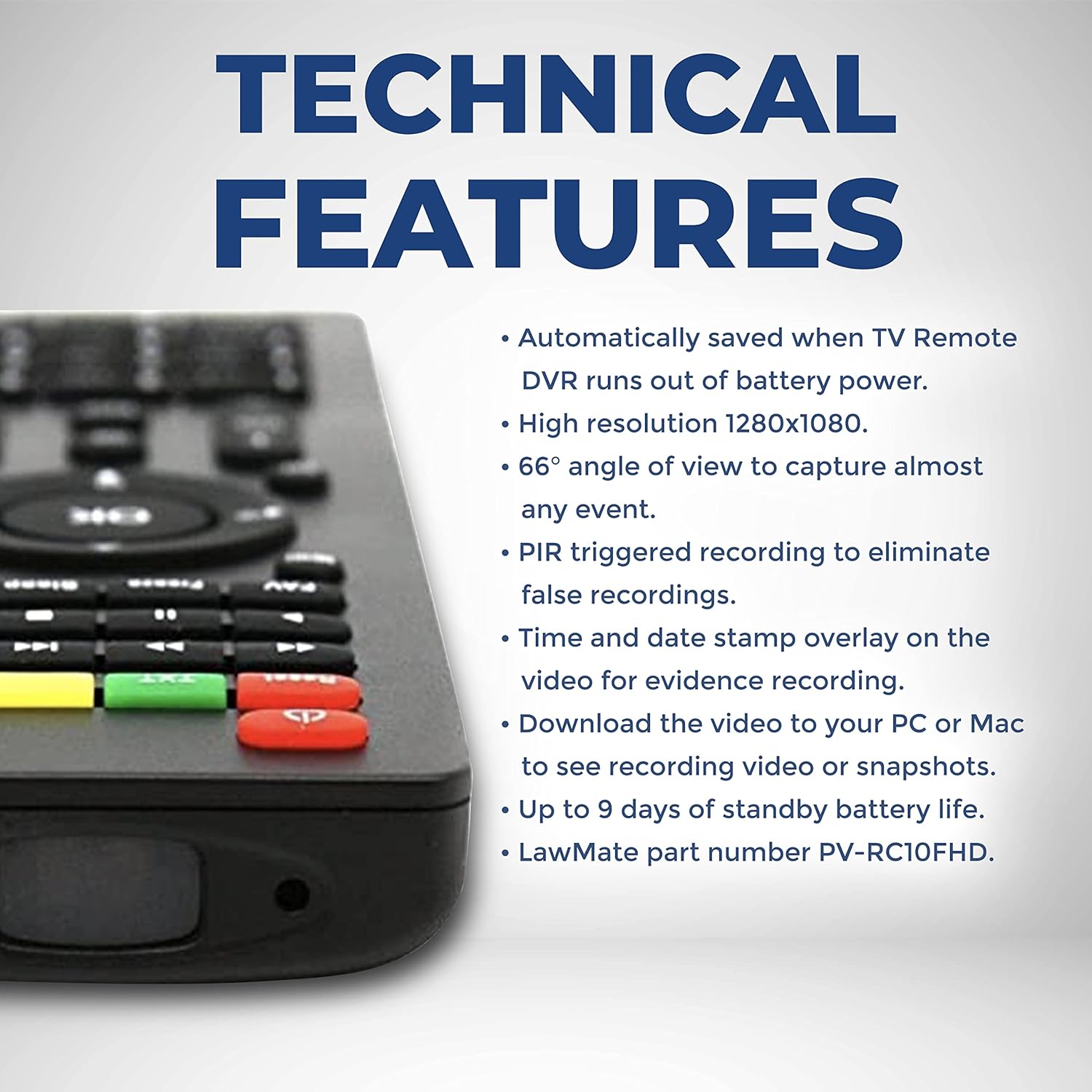 Covert Video Lawmate TV Remote Control Hidden Camera - Spy Gadgets with DVR & PIR Motion Activated Recording - Gives 9 Days of Standby Power, Records HD Quality Videos - Image 3