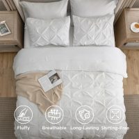 Bedsure Queen Comforter Set White - Bed in a Bag Queen Size 7 Pieces, GentleSoft™ Pintuck Bed Set Gift for Family, Pinch Pleat White Comforter with Sheets, Pillowcases & Shams - Image 6