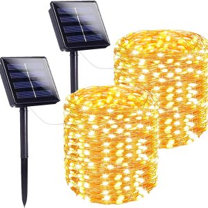 Extra-Long 144FT Solar String Lights for Outside, 2 Pack 400LED Solar Christmas Lights Outdoor, Waterproof Copper Wire with 8 Modes Twinkle Fairy Lights for Tree Garden Party Xmas Decor (Warm White)