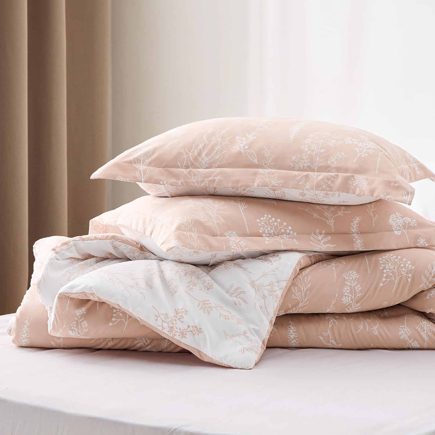 Bedsure Queen Comforter Set - Dusty Rose Bed Set, 3 Pieces Cute Floral Bedding, 1 Soft Reversible Botanical Flowers Comforter and 2 Pillow Shams - Image 6