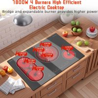 Karinear Electric Cooktop 30 Inch, 4 Burners Electric Stove Top, Flexible Bridge &Triple Ring Expandable Burners, Pause, Timer, Child Safety Lock, 7800W Built-in Ceramic Cooktop for 220-240V Hard Wire - Image 4