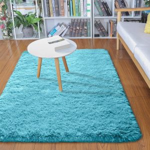 Merelax Modern Soft Fluffy Small Shaggy Rug for Bedroom Livingroom Dorm Kids Room Indoor Home Decorative, Non-Slip Plush Furry Fur Area Rugs Comfy Nursery Accent Floor Carpet 2x3 Feet, Teal