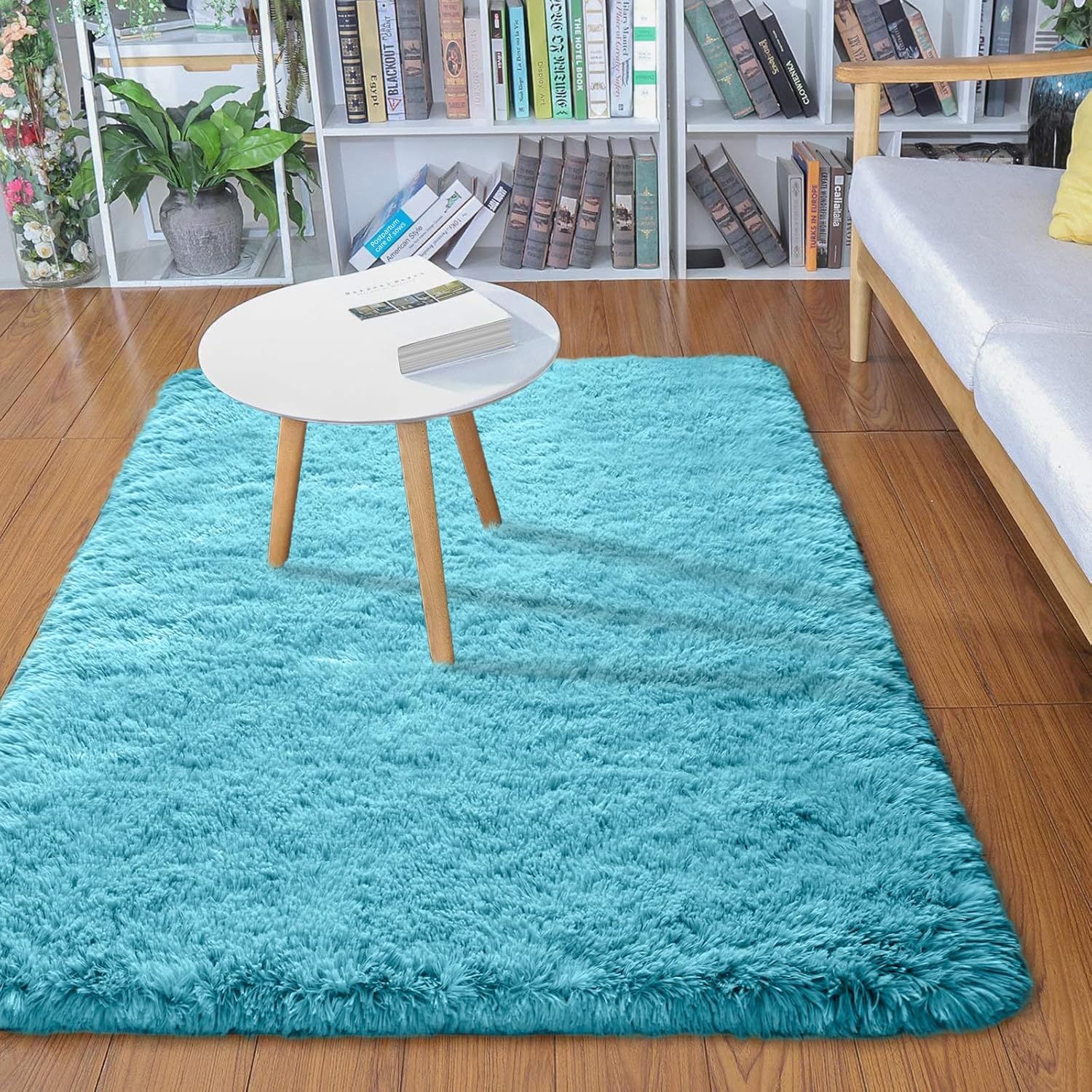 Merelax Modern Soft Fluffy Small Shaggy Rug for Bedroom Livingroom Dorm Kids Room Indoor Home Decorative, Non-Slip Plush Furry Fur Area Rugs Comfy Nursery Accent Floor Carpet 2x3 Feet, Teal