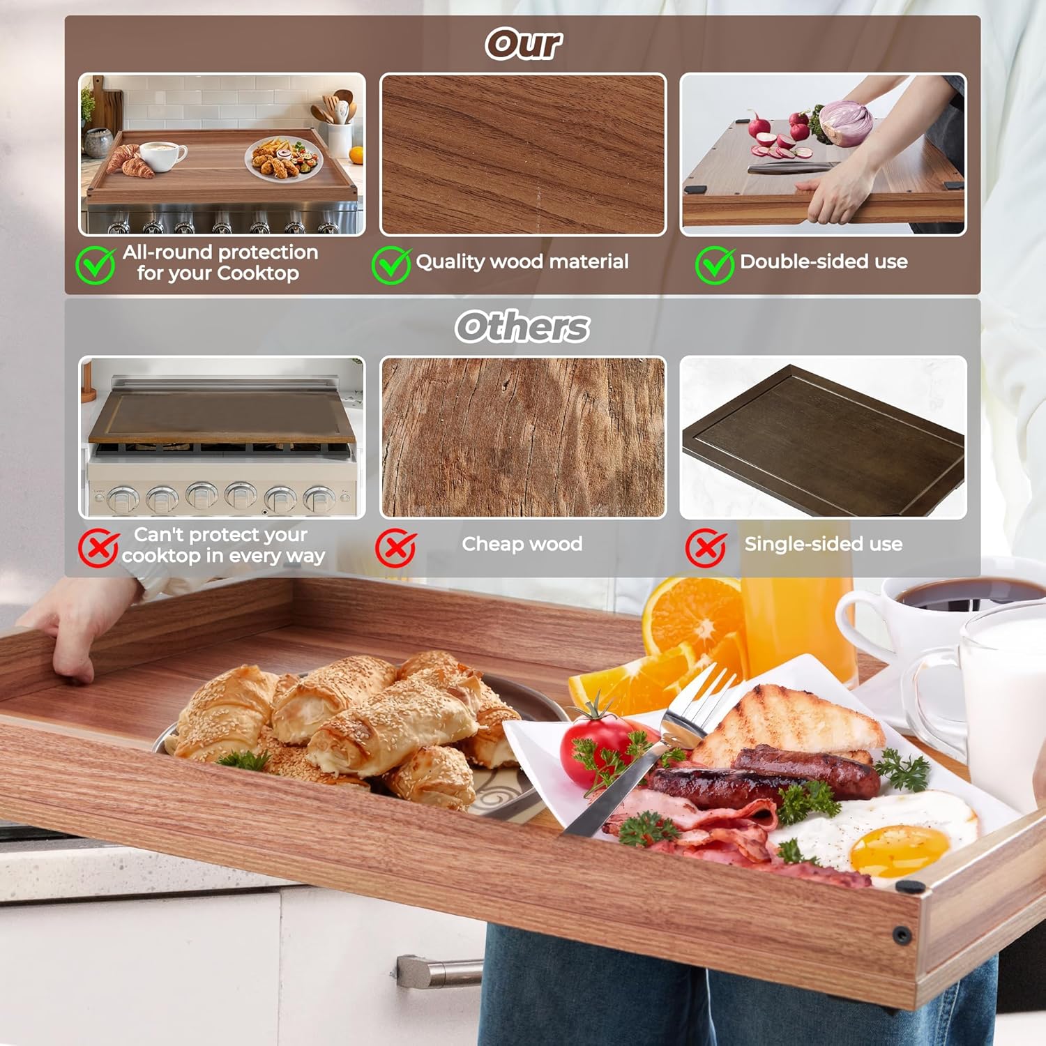Wolki Noodle Board Stove Covers - 30"L x 22"W x 2.5"Th Heavy-Duty Gas & Electric Stove Top Cover with Built-in Handles for RV and Wooden Serving Tray - Image 5