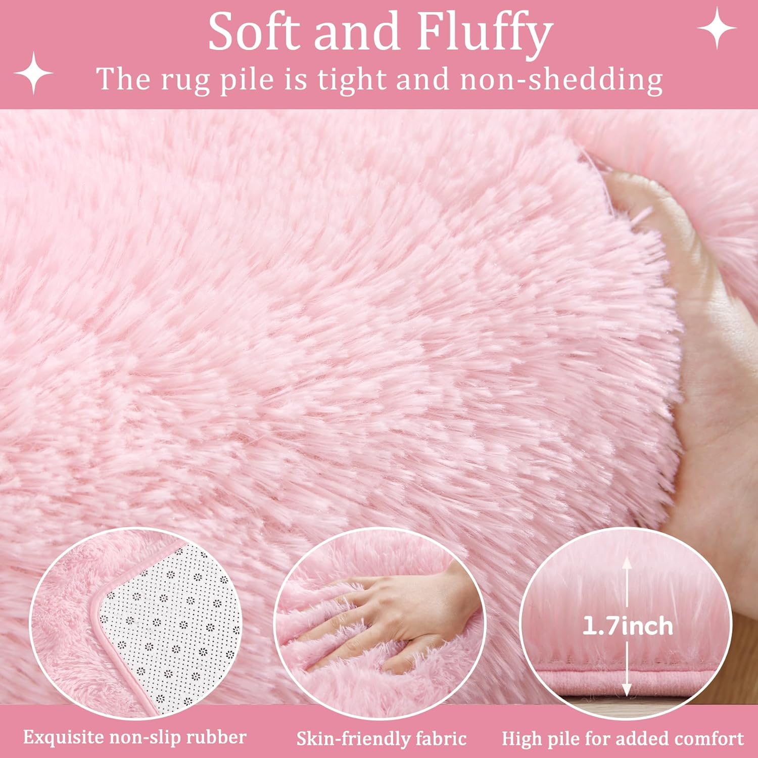 Keeko Fluffy Pink Area Rugs for Bedroom Girls Room, 4x5.3 Cute Shag Kids Room Rugs Nursery Living Room Indoor Fuzzy Bedside Rug Ultra Soft Furry Carpet for Bedroom Teen Baby Dorm Decor - Image 7