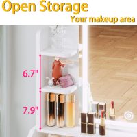 LIKIMIO Small Makeup Vanity Desk with Mirror and Lights, Vanity Table Set with Storage Drawer, Chair and Three Shelves, Bedroom, White - Image 4