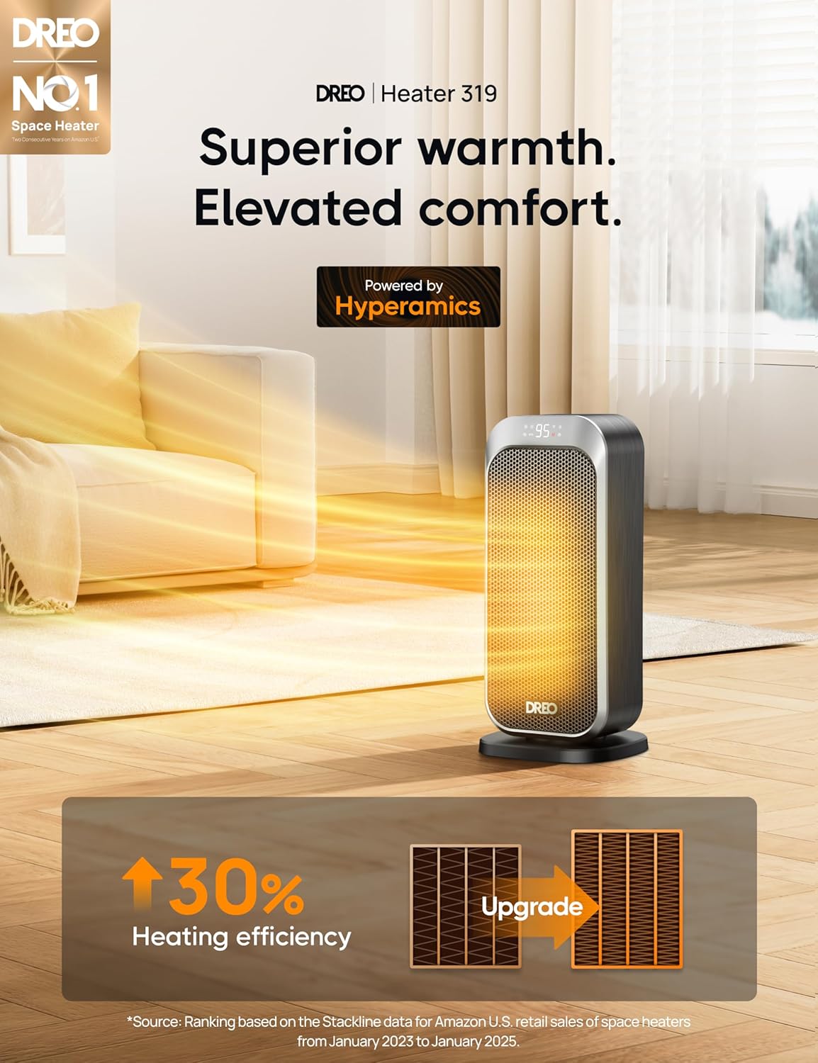 Dreo Quiet Space Heater, 1500W Portable Heaters for Indoor Use with Remote, 70° Oscillation, Fast and Safety Electric PTC Ceramic for Desk Office Bedroom, 12H Timer - Image 2