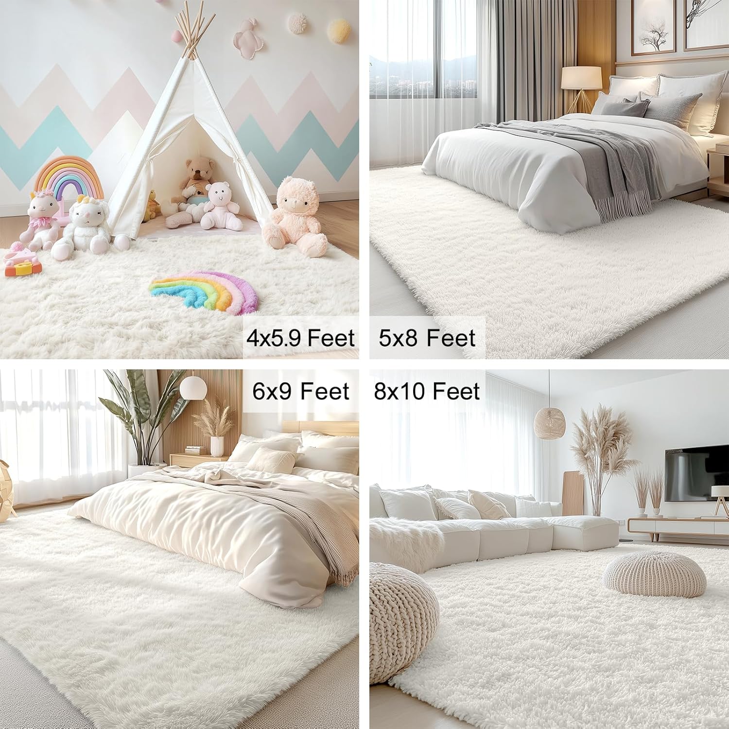 OLANLY Area Rugs for Living Room Bedroom, Machine Washable 4x5.9 ft Soft Fluffy Shaggy Bedside Rug, Indoor Floor Carpet for Kids Girls and Boys, Dorms, Nursery Rooms, Home Decor Aesthetic, Ivory - Image 3