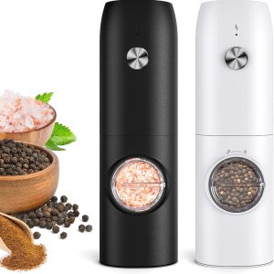 Electric Salt and Pepper Grinder Set：Rechargeable Automatic Pepper Mill Grinder with LED House Warming Gifts New Home, USB Adjustable Coarseness shakers, One-Hand Operation for Kitchen Appliances