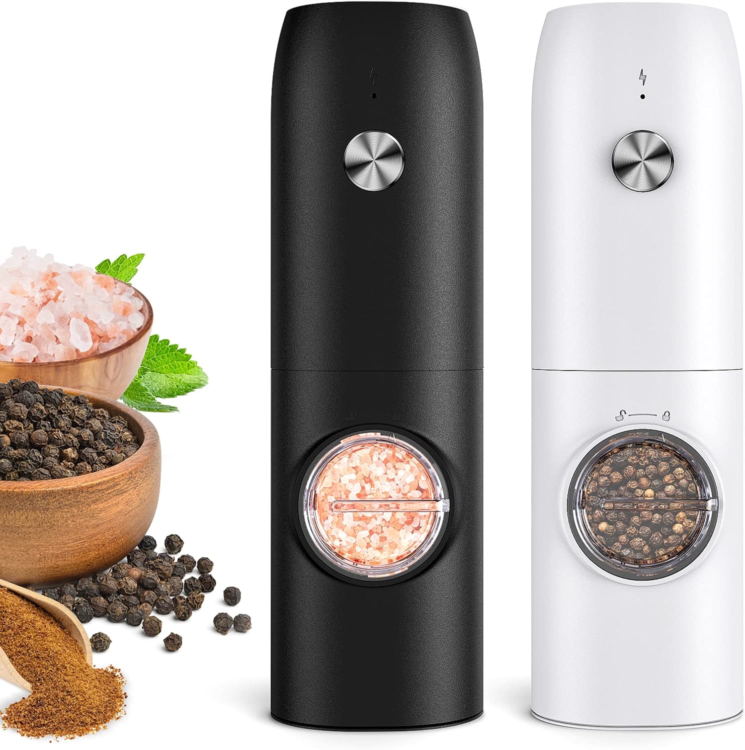 Electric Salt and Pepper Grinder Set:Rechargeable Automatic Pepper Mill Grinder with LED House Warming Gifts New Home, USB Adjustable Coarseness shakers, One-Hand Operation for Kitchen Appliances