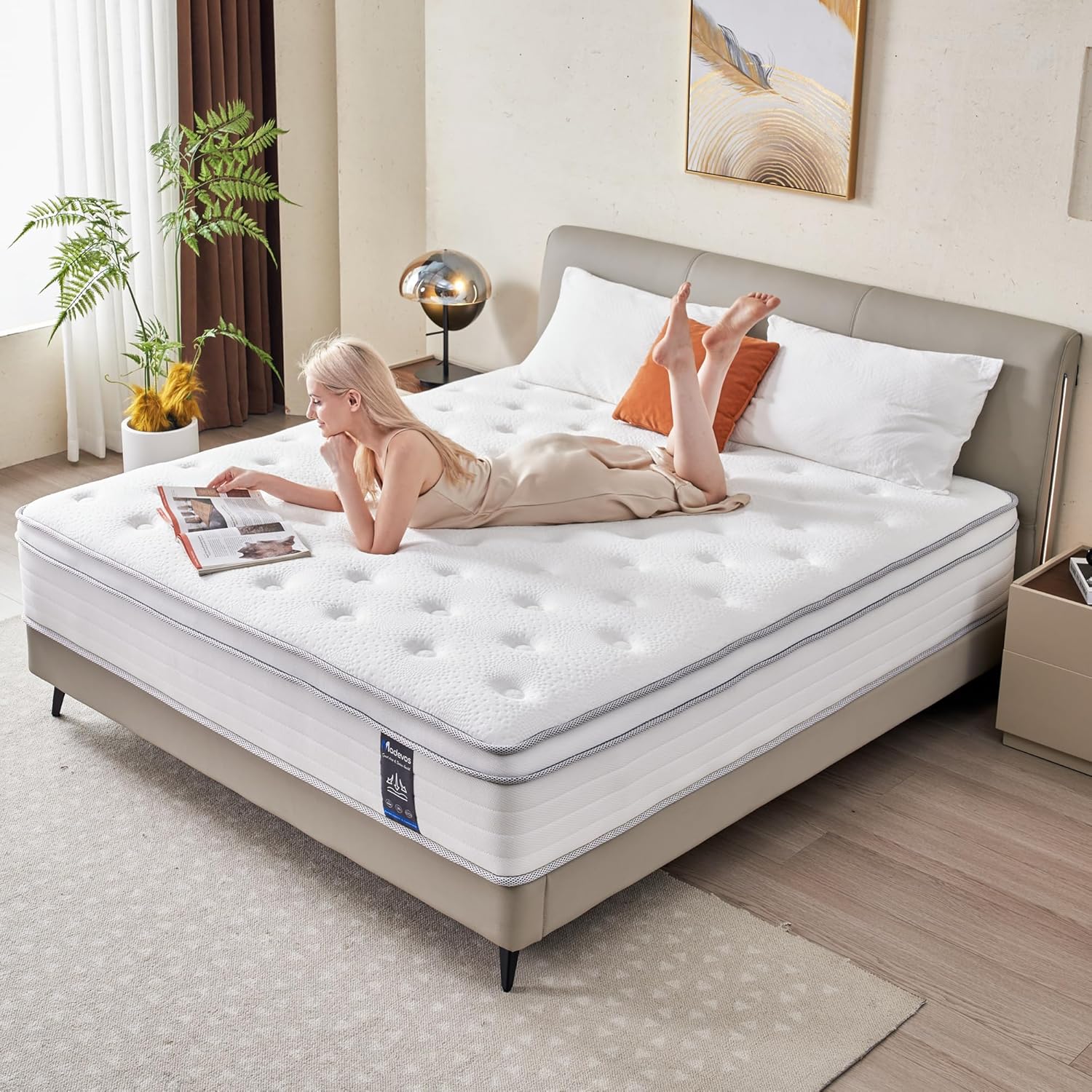 Queen Mattress, 14 Inch Hybrid Mattress in a Box, Memory Foam and Individual Pocket Springs, Fiberglass Free, Soft and Breathable, Medium Firm Feel - Image 3