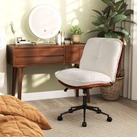 COSTWAY Criss Cross Chair with Wheels, Dual-Layer PU Leather & Thickened Boucle Cushion, Armless Home Office Desk Chair with Rocking Backrest, Wide Swivel Makeup Vanity Chairs for Small Space - Image 9