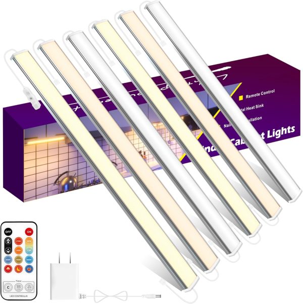 maylit Under Cabinet Lights Plug in, 6 Pcs 12 Inch Multi-Color Under Cabinet Lighting, Super Bright Under Counter Lights for Kitchen, Ultra Thin Dimmable Light for Cabinet, Counter, Workbench, Desk