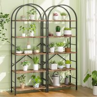 Shintenchi Bookshelf, Arched Bookshelf 5 Tier Bookcase, Tall Shelf for CDs/Books, Home Office Shelf Storage Organizer, Modern Book Shelf for Bedroom/Living Room, Rustic Brown - Image 10