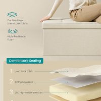 SONGMICS MAZIE Collection - 43 Inches Folding Storage Ottoman Bench, Ottoman Foot Rest, End of Bed Bench, Storage Chest, Load 660 lb, for Living Room, Bedroom, Entryway, Cream White ULSF77BE - Image 5