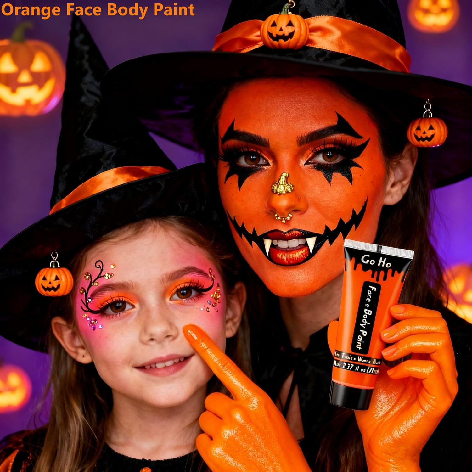 Go Ho Orange Body Paint Washable(2.37oz/pc),Water Based Cream Orange Face Body Paint for Starfire SFX Cosplay Costumes Festivals Halloween Pumpkin Makeup - Image 2