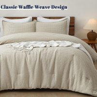 PHF Ultra Soft Waffle Weave Comforter Set Queen Size, 3 Pieces Lightweight Breathable Comfy Bedding Set for All Season, Comfy Textured 1 Comforter with 2 Pillow Shams, Linen - Image 5