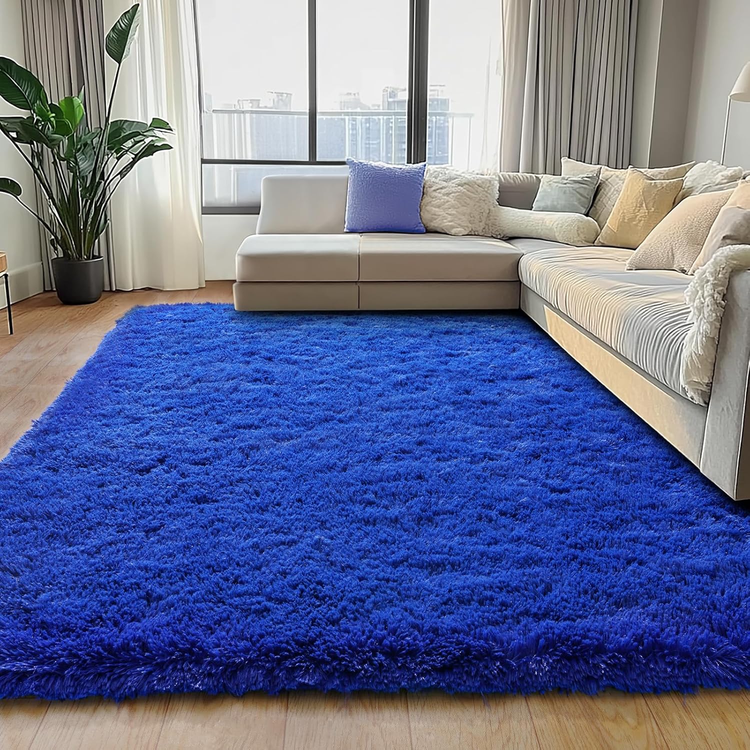 Blue Fluffy Area Rug for Bedroom, 4x5.9 Feet Shag Rugs for Living Room, Kids Rooms Boys Room Nursery, Soft and Comfy, Fuzzy Carpet Teen Dorm Home Decor Aesthetic, Upgrade Non Slip - Image 3