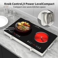 Electric Cooktop,110V 2400W Stove top, Countertop Cooktop with 9 Power Levels, LED Display,Child Safety Lock, Timer,Knob and Touch Control 2 burner Electric cooktop - Image 8