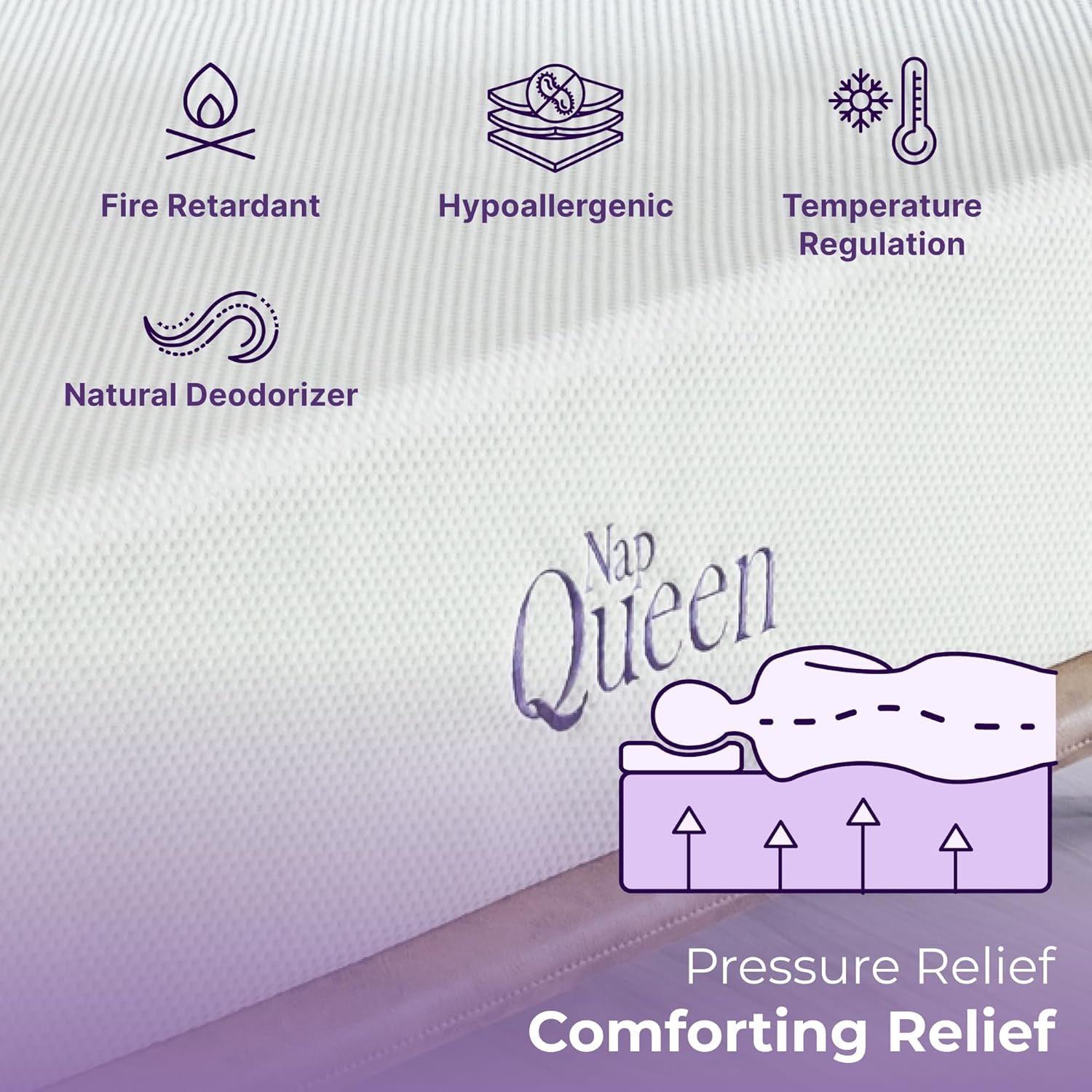 NapQueen 10 Inch Queen Size Mattress, Bamboo Charcoal Memory Foam Mattress, Bed in a Box, White - Image 8