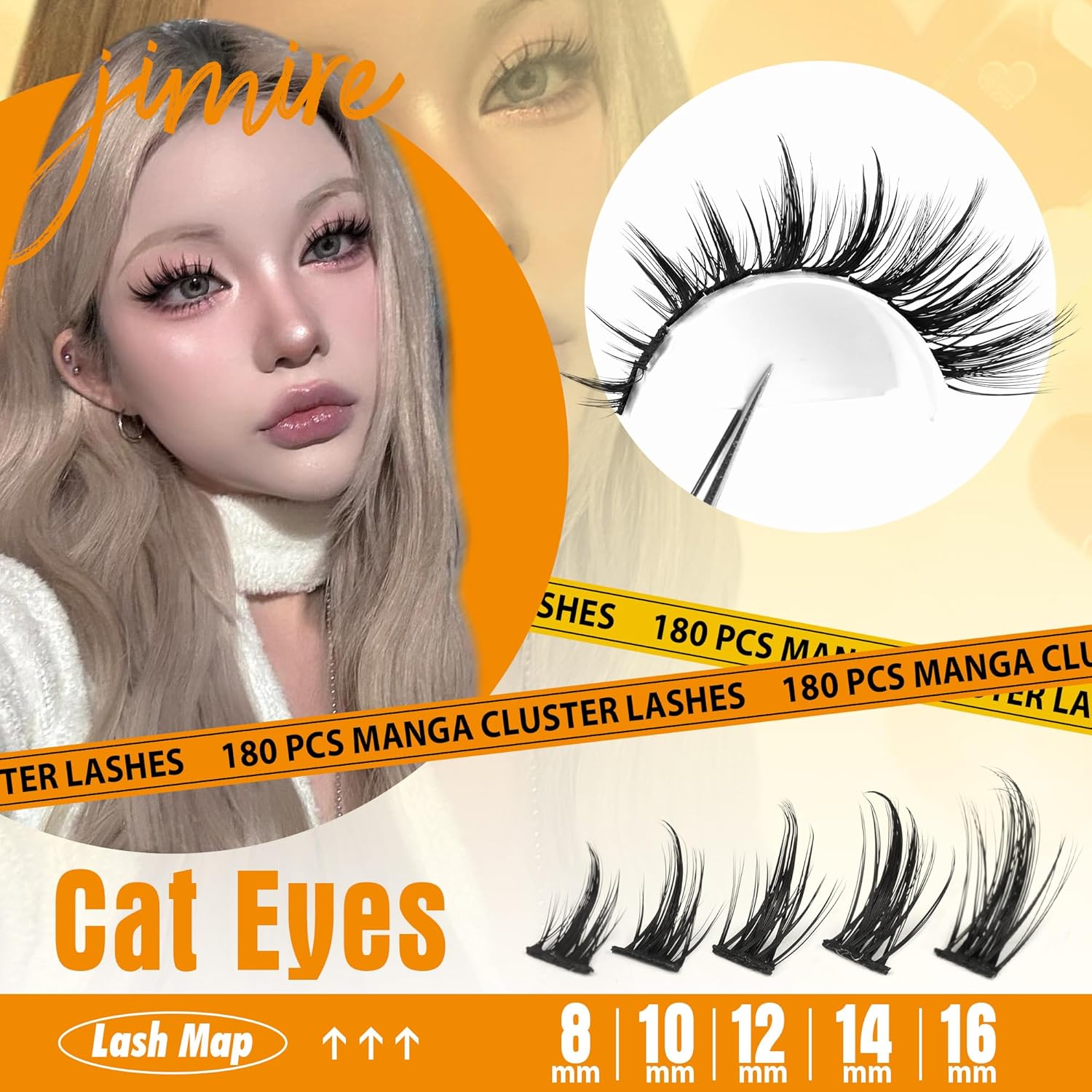 JIMIRE Wispy Lash Clusters Extensions 180Pcs Anime Eyelash Clusters D-Curly Manga Lashes Clusters Natural Look 8-16MM Cluster Eyelash Extensions Individual Lash Extension Pack - Image 2