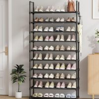 Kitsure Shoe Rack for Closet - 10-Tier Shoe Organizer with Hook Rack, Large-Capacity & Space-Saving Shoe Shelf for Entryway, Bedroom, Living Room,32.2" x 11.8" x 68.5", Black - Image 5