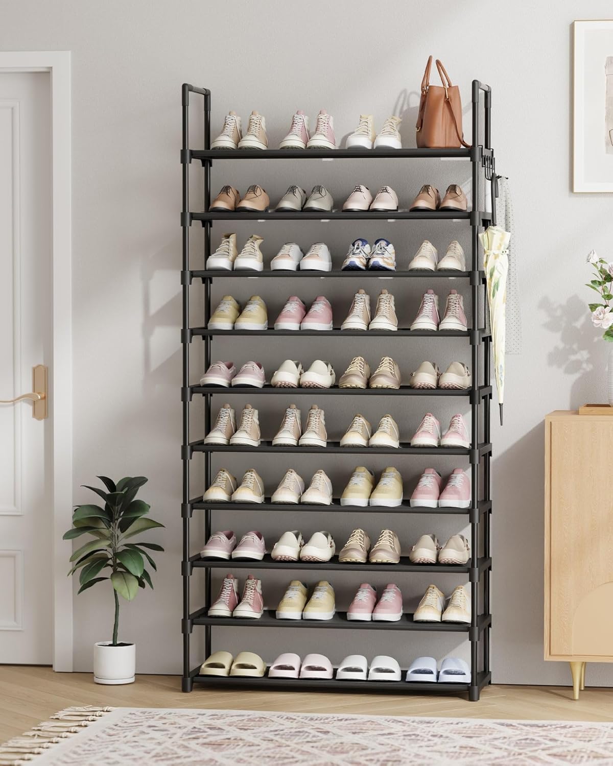 Kitsure Shoe Rack for Closet - 10-Tier Shoe Organizer with Hook Rack, Large-Capacity & Space-Saving Shoe Shelf for Entryway, Bedroom, Living Room,32.2" x 11.8" x 68.5", Black - Image 5