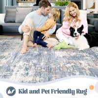 5x7 Area Rugs for Living Room, Washable Modern Abstract Large Area Rug Neutral Soft Non Slip Kids Rug Stain Resistant Indoor Carpet for Bedroom Nursery Dining Room Home Office(Blue, 5'x7') - Image 6