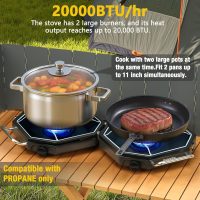 Camping Stove Propane, 2 Burner Camp Stove, 20,000 BTU Propane Camping Stoves, Portable Gas Stove with Windscreen, Storage Bag, Regulator for Picnic, BBQ, Tailgating - Image 2