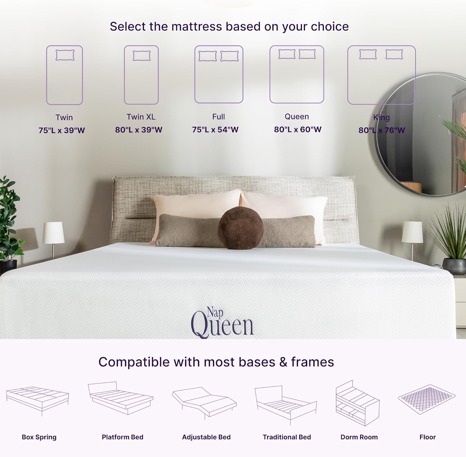 NapQueen 10 Inch Queen Size Mattress, Bamboo Charcoal Memory Foam Mattress, Bed in a Box, White - Image 3