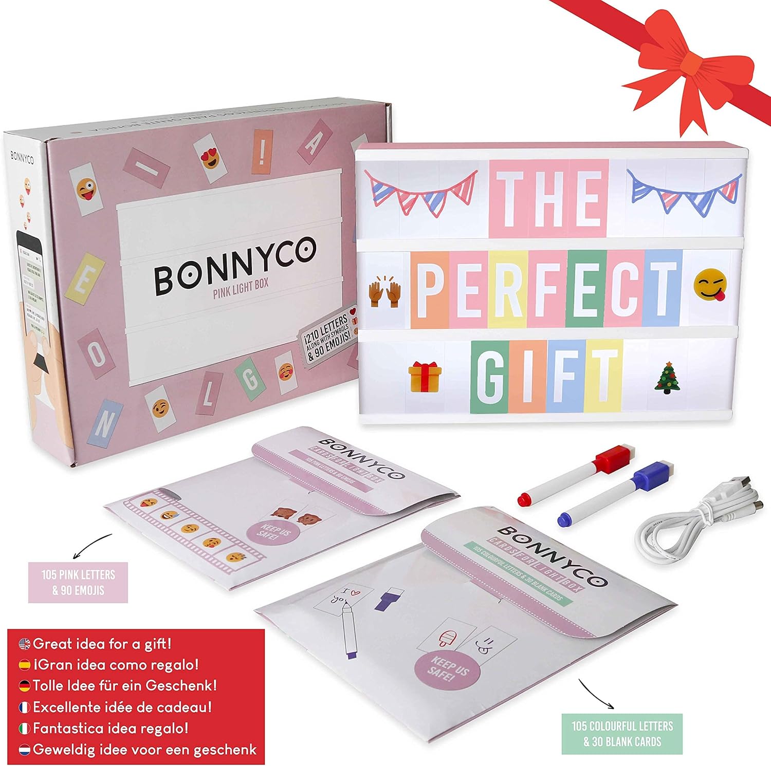 Pink Cinema Light Box with 400 Letters, Emojis, 2 Markers - BONNYCO | Led Light Box Home Office & Room Decor | Cinema Led Sign Letters Board Gifts for Women and Girls Christmas Birthdays | Pink Decor - Image 7