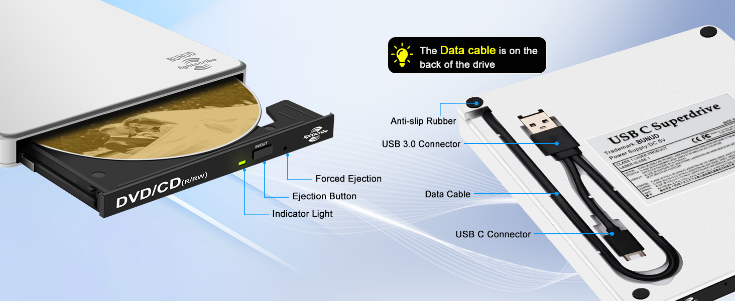 5 in 1 external CD/DVD drive for pc embedded design windows 11 transfer photos videos or musics